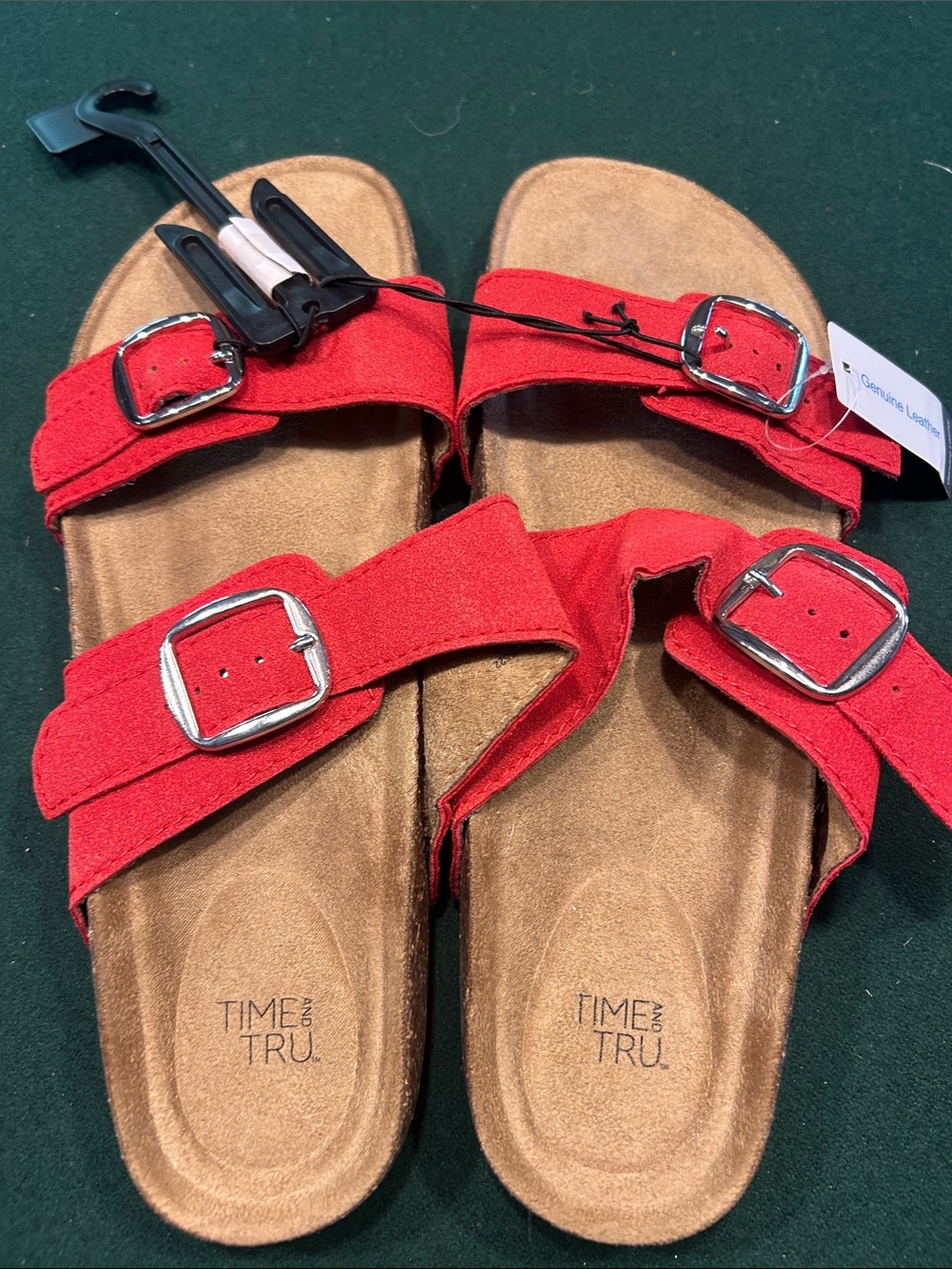 Time and Tru Kids Red Double-Buckle Suede-Look Slide Sandals
